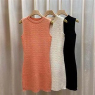 Pure Color Knitted Mini Vest Skirt Summer New Design Sensual Short Sleeveless Tight Fit Bodycon Skir
