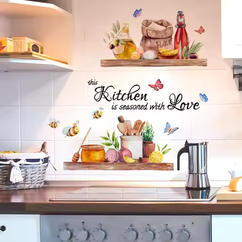 30*60cm English Kitchen Bee Butterfly Cartoon Wall Sticker Classic Background Wall Living Room Bedro