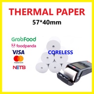 ⚡️CORELESS⚡️ NETS THERMAL PAPER / RECEIPT PAPER ROLL | 57x40mm | CORELESS | GRAB FOODPANDA VISA MAST