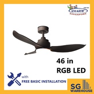 FANTA Amasco 46 inch Grey Wood DC Ceiling Fan with 22W LED 3 tone RGB