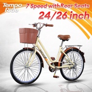 AENXRD Bicycle Retro Bike Women's Commuter Bikes 24/26 inch Bicycle And FREE Front Storage Basket