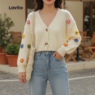 Lovito Women's Plain Flower Pattern Casual Sweater LNA42111