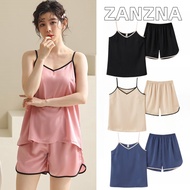 ZANZNA Baju Perempuan Yjamas Sexy Sleeveless Camisole Wanita Big Size Ice Nightwear One Set Kain Satin Home Bju Tidur Kasual Pendek Pijamas Short Pants