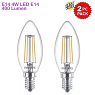 2 PC Pack | Philips 4W = 40W Filament Candle LED Bulb | E14 | Warm White