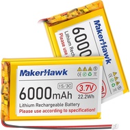 MakerHawk 3.7V 6000mAh LiPo Battery Rechargeable 1S 3C Lithium Polymer Batteries with Protection Boa