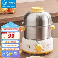 美的（Midea）煮蛋器蒸蛋器双层14颗蛋家用自动断电迷你鸡蛋羹神器防干烧不锈钢便携式MZ-ZDE1602