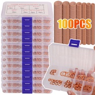 100Pcs Oil Drain Copper Gasket Set M4-M14, Engine Oil Pan Washer Kit with High Temperature Resistanc