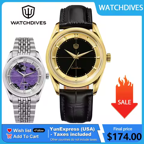 Watchdives Men Quartz Watches VH31 Sweep Second Movement Luminova Waterproof Luxury Fashion Gold Lea
