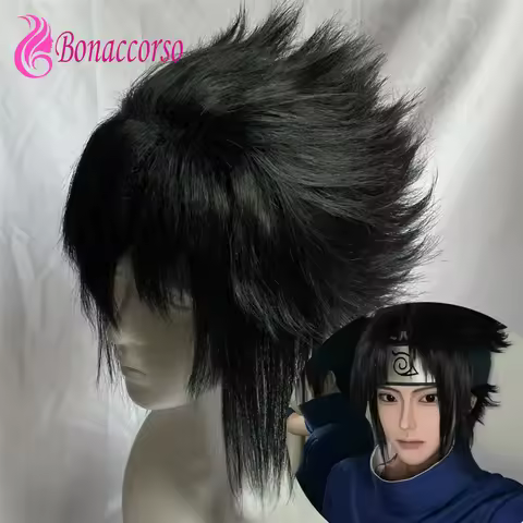 HOKAGE NINJA Sasuke Cosplay Wig Synthetic Short Straight Wig Anime Coser Heat Resistant Fiber High Q
