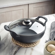 Cast Iron Ingot-Shaped Pot Thickened Lock and Load Spray Double-Ear Stew Pot Soup Pot Household Gourmet Deep Frying Pan