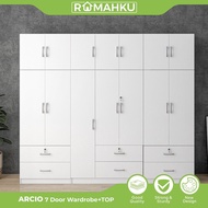 RUMAHKU ARCIO 8.7X 8FT 7 DOOR WARDROBE WITH TOP SHELF / DRAWERS / ALMARI BAJU