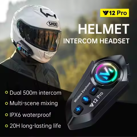 Y12 Pro Dual Mic Motorcycle Helmet Intercom Headset Wireless Hands-free Call Waterproof Music Player
