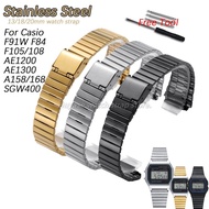 13/18/20mm Stainless Steel 1-bead Watchband for Casio F91W F84 F105/108 AE1200/1300 A158/168 SGW400 
