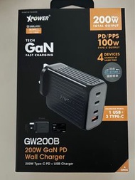 (可順豐到付)(歡迎DM查詢)(全新未開封，無單) XPOWER GW200B 200W GaN PD Wall Charger 200W PD GaN 4輸出智能充電器 (200W total output, 100W PD/PPS)