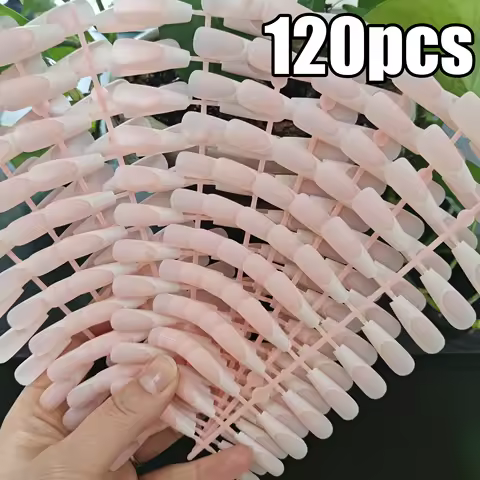 120Pcs French Coffin Nude Press on Nail Tips Mid-Square Ballerina/Almond French Fake Nail DIY French