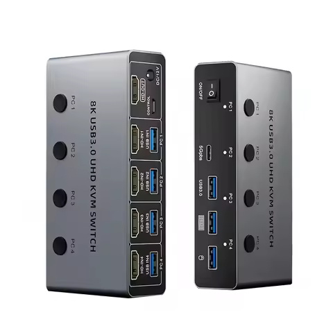 8K 60Hz HDMI 2.1 KVM Switch for 4 Computers 4K@120Hz 4-port USB 3.0 Switcher for 4 PCs Share Keyboar