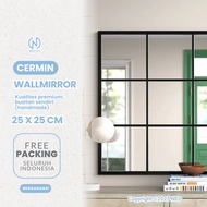 Aesthetic Square Mirror Glass Wall Mount 30X30 Wooden Frame Minimalist Industrial Decoration Origina