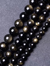 Fabricación de joyas natural calificación AAA dorado obsidiana rosario para
