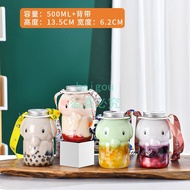 Beverage Bottle Milk Tea Cup with Lid PET Plastic Bottle 500ml Takeaway Beverage Bottle Beverage Cup