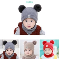 INN 2pcs Fashionable  Hat Neck Warmer Warm Knitted Hat Neck Warmer for Babies