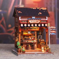 DIY日式和風小築店舖  居酒屋壽司店拉麵店  和風彩繪扇子店  禮品店雜貨店便利店  和菓子店茶室  創意立體書立小屋模型   手工木製拼装  迷你食玩微縮街景場景模型 (手作心意生日,節日禮物, 