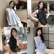 Miqi Tank Top Solid Color Round Neck Loose Fit Lightweight Fabric Sleeveless Shirt Casual Style Cute