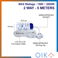 [SIRIM] 2 / 5MTR WHITE SERIES Portable Extension Trailing Socket Extension Plug Adapters 1.25MM X 3C