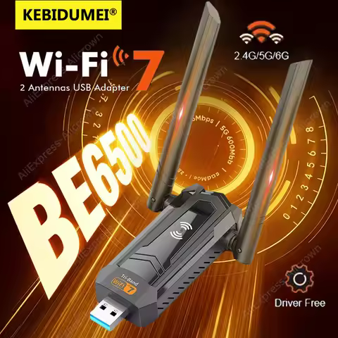 KEBIDUMEI WiFi7 USB Adapter BE6500 WiFi Card 2.4G/5/6GHz 2*4dbi Antennas Network Card 6500Mbps 802.1