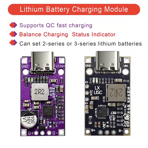 2S 3S Type-C USB BMS Charging Module 15W 8.4V 12.6V Lithium Battery Boost Board with Balanced Fast C