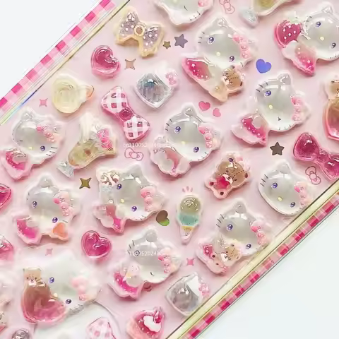 2026 New For kitty cat Kuromi Cinnamoroll 3D Stickers Transparent Jelly Crystal Decorative Sticker D