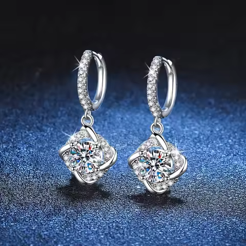 2ct D Color Moissanite Windmill Huggie Drop Earrings for Women Girls Solid Silver 925 Mosan Diamond