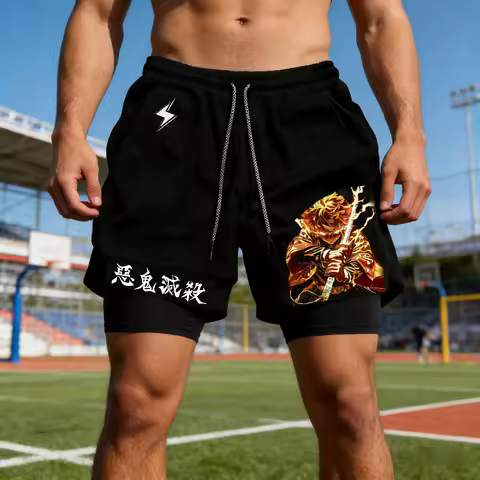 Demon Slayer Anime Zenitsu Co Branded Peripheral Shorts 2026 Summer New Men's Running Sports Fitness
