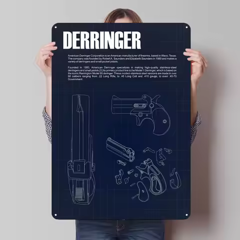 Armerican Derringer Poster Blueprints Metal Sign Room Ornaments Custom Tin Signs for Man Cave Wall A
