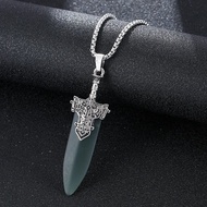 Ethnic Style Fubao Sword Necklace Pendant Niche Accessories Imitation Hetian Qingjian Small Sword Ne