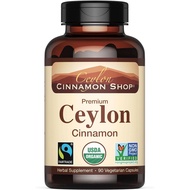 Organic Ceylon Cinnamon (100% Certified) Supplement, 90 Capsules by Ceylon Cinnamon Shop