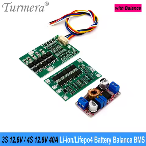 Turmera 3S 12.6V 4S 12.8V 40A Lifepo4 Lithium Battery Balance BMS 12V 5A Power Supply for 18650 2170