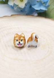 全手作 啡色 松鼠狗耳環 博美犬耳環 防敏感耳針 耳釘/耳夾