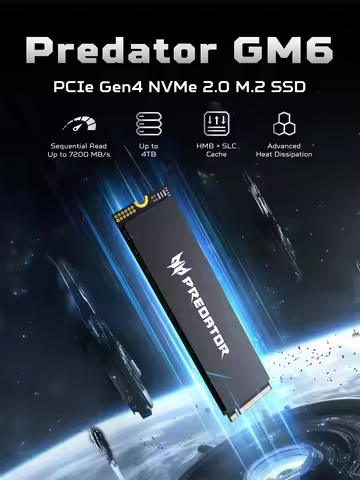 ACER PREDATOR GM6 NVMe SSD, Read Speed up to 7200MB/s,1TB/2TB M.2 2280 Game Drive, PCIe Gen4 NVMe, H