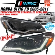 Honda Civic FD 2006 - 2011 Triple Projector Dynamic Led Headlamp With Signal Running