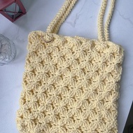 手工鉤織Fantasia 繁花手提袋單肩手袋淺黃色色針織鈎織編織手作
