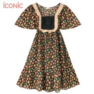 iCONiC BROWN MEXICO DRESS #5799 ชุดเดรสสั้น ผ้าไหมชีฟอง พิมพ์ลาย ดอกไม้ สม็อกเอว ยาว88ซม. ตัดต่อระบาย ชุดเดรส เสื้อผ้าผญ เดรสไฮโซ เดรสออกงาน