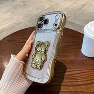 เคสโทรศัพท์ลายคลื่นหมีเข้ากันได้กับ 17 Pro Max, เคสป้องกันหรูหรากันกระแทกด้วยไฟฟ้าพร้อมรูป้องกันฝุ่น