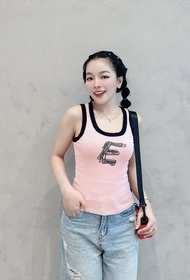 Áo thun ba lỗ nữ PHOM ÔM body phối viền inchữ E (nhà A.H )