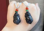 【親翠】天然翡翠 超可愛狗狗獸型黑烏雞手工貔貅 潮黑 畢業禮物