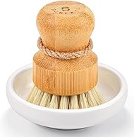 SUBEKYU Bamboo Dish Scrub Brush for Kitchen Sink, Natural Wooden Washing Dish Brush Scrubber, Sisal Bristles Brush for Household Cleaning Cast Iron Brush Pots, Pans and Vegetables