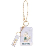 日本 USJ x PEANUTS SNOOPY 史努比 WINTER 紫白色帆布 鏈扣 卡片 證件套