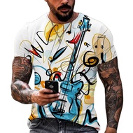 Fashion Music Guitar 3D Print Men's T-shirts Summer Round Neck Short Sleeve Oversized T Shirt Men Clothing Loose Tops Tees 6XL