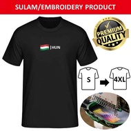 EMBROIDERY SULAM EMOJIS HUN HUNGARY FLAG LOGO ROUNDNECK BLACK COTTON T-SHIRT
