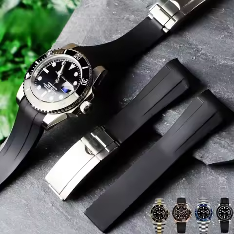 20mm 21mm 22mm Natural Rubber Watchband for Rolex Submariner Explorer Oyster MILGAUSS Airking Watch 