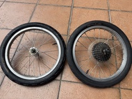 Dahon 16吋 305輪組連呔、Shimano 六速飛輪、變速及指撥